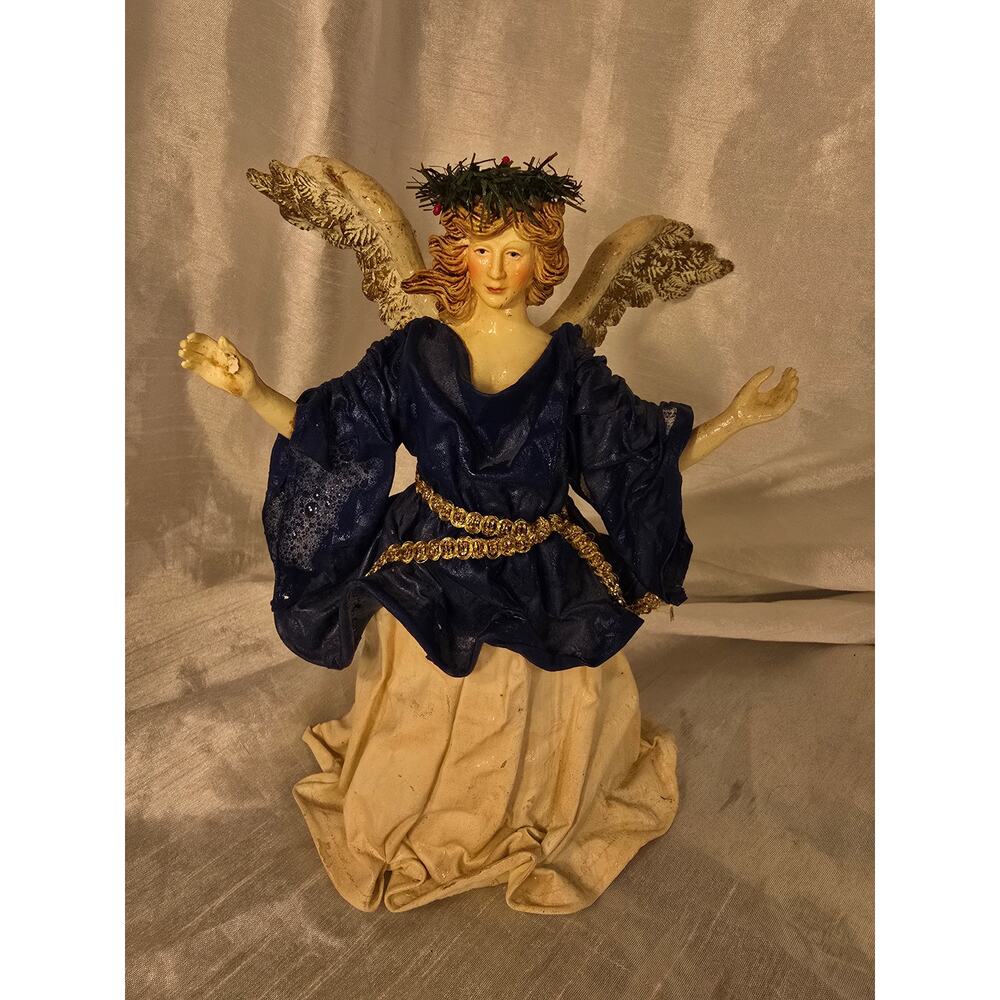 Vintage Golden and Royal Blue Paper Mache Angle Tree Topper